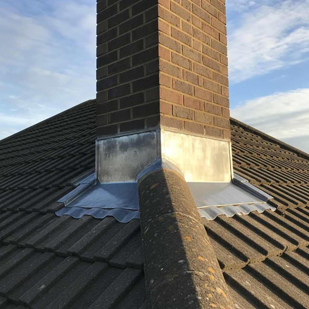 Lead flashing repair around a chimney in Middlesex