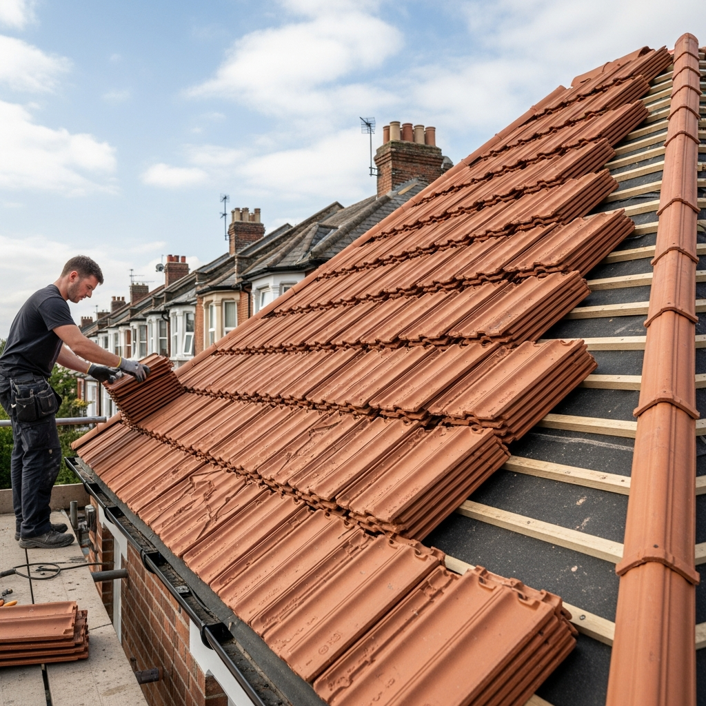 New roof being installed on a residential property in Middlesex