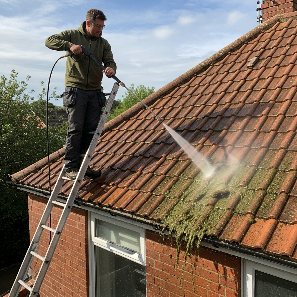 Roof cleaning and moss removal service in Shepperton